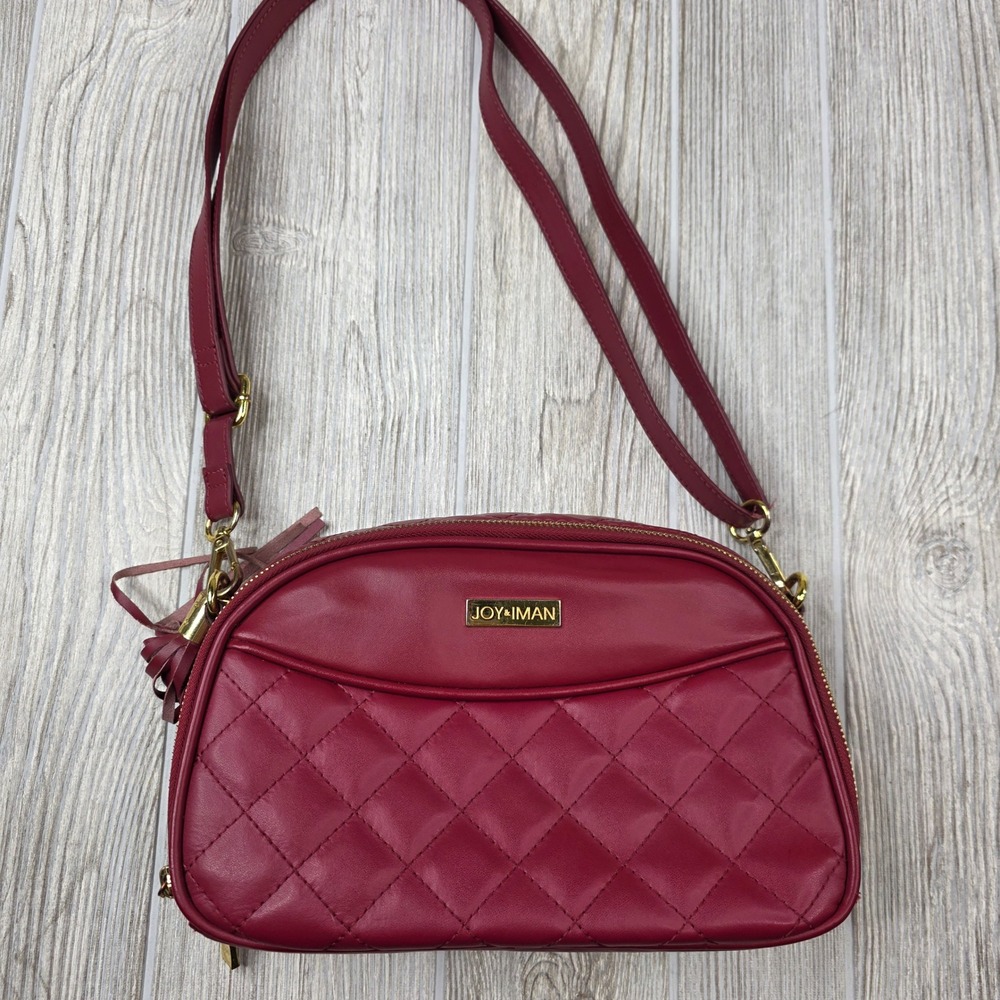 JOY + IMAN Quilted‎ Crossbody Bag Tassel Accent Gold Hardware Red